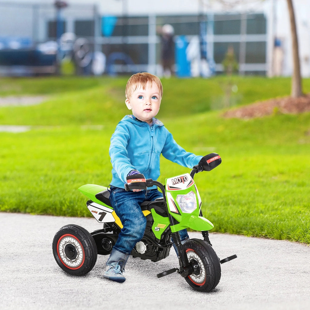 EasyComfort Triciclo per Bambini Stile Moto a Pedali con Luci e Suoni, 3 Ruote Larghe, Età 18-36 Mesi, 71x40x51cm, Verde