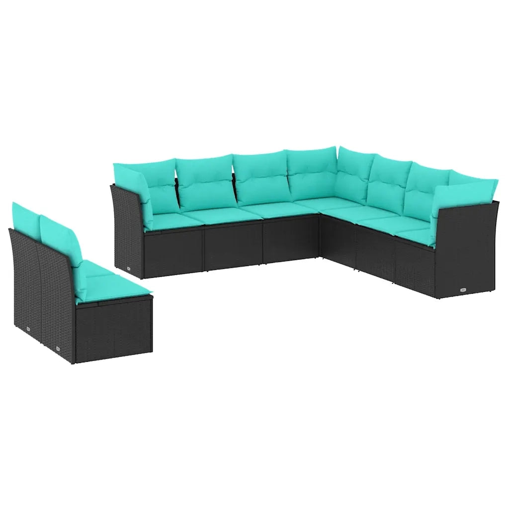 Set Divani da Giardino 9 pz con Cuscini Nero in Polyrattan 3217837