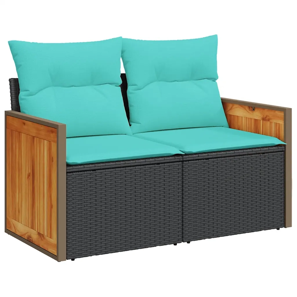 Set Divani da Giardino 5 pz con Cuscini Nero in Polyrattan 3227597