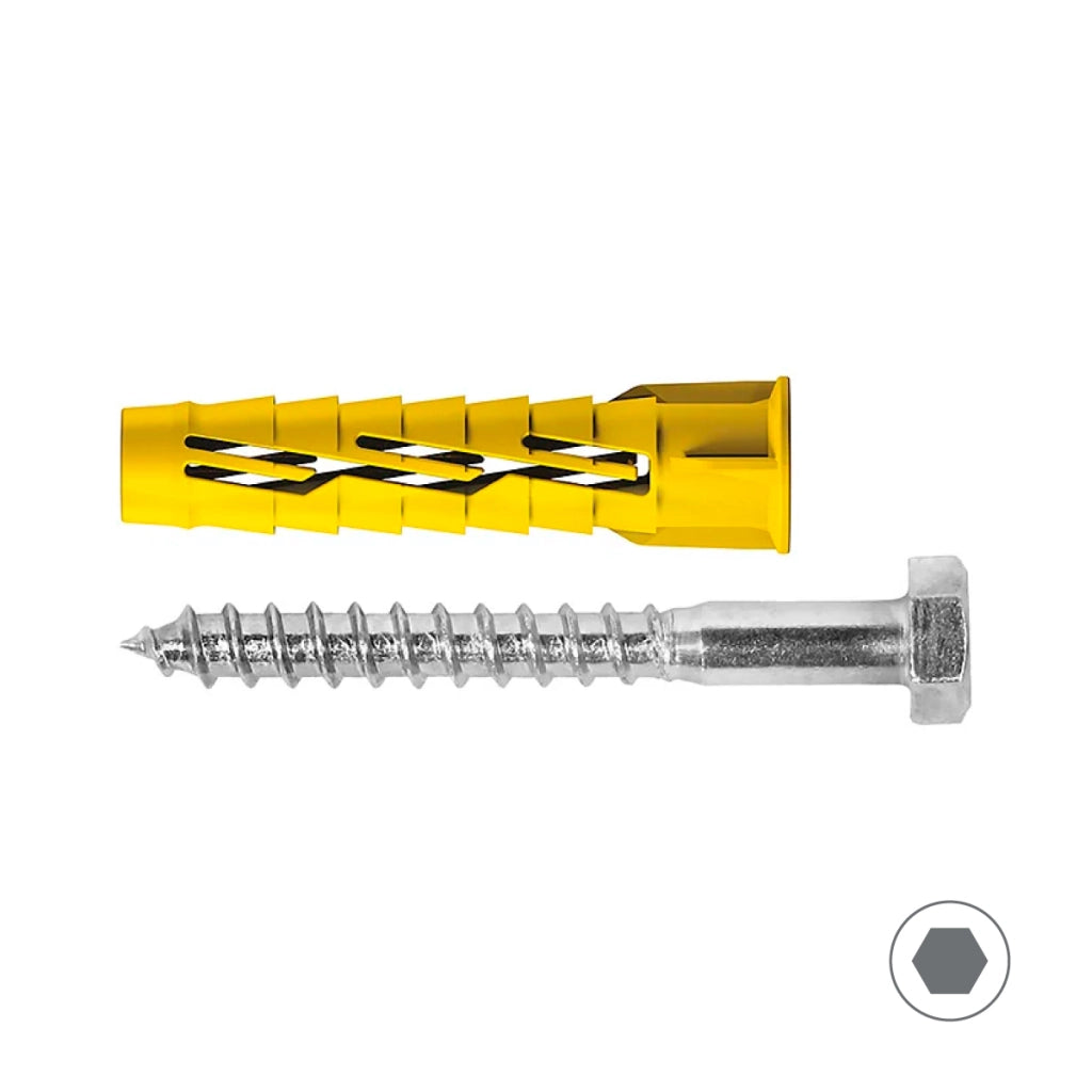 TASSELLO LEGGERO IN NYLON COLORE GIALLO CON VITE AD ESPANSIONE TESTA ESAGONALE IN ACCIAIO ZINCATO - Ø10X50  - TEF