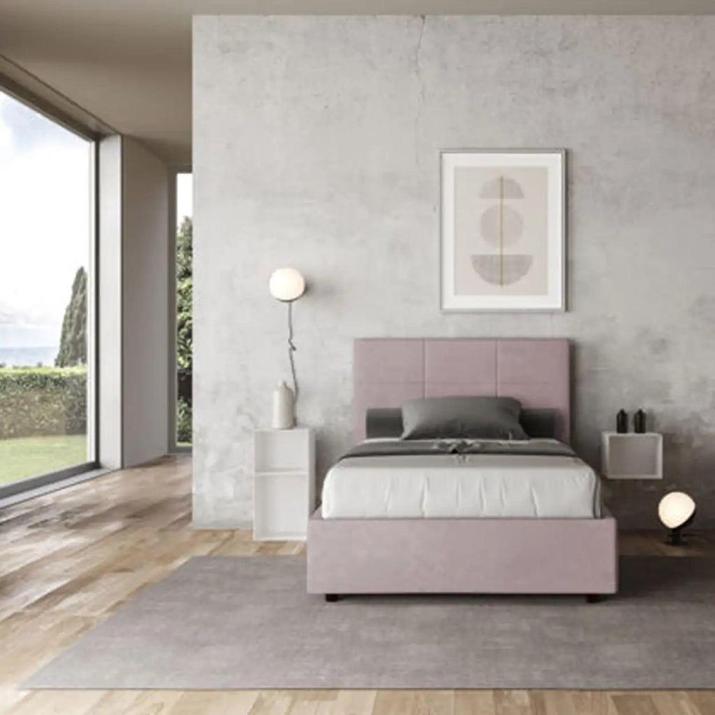Letto una piazza e mezza con rete imbottito 120x200 microfibra glicine Mika
