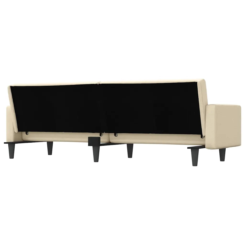 Divano Letto con Cuscini Crema in Tessuto 351878