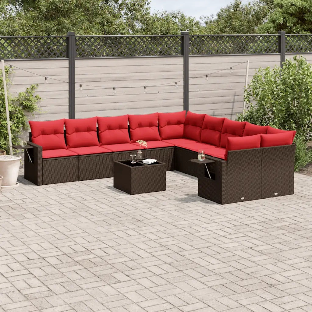 Set Divani da Giardino 11 pz con Cuscini Marrone in Polyrattan 3220723