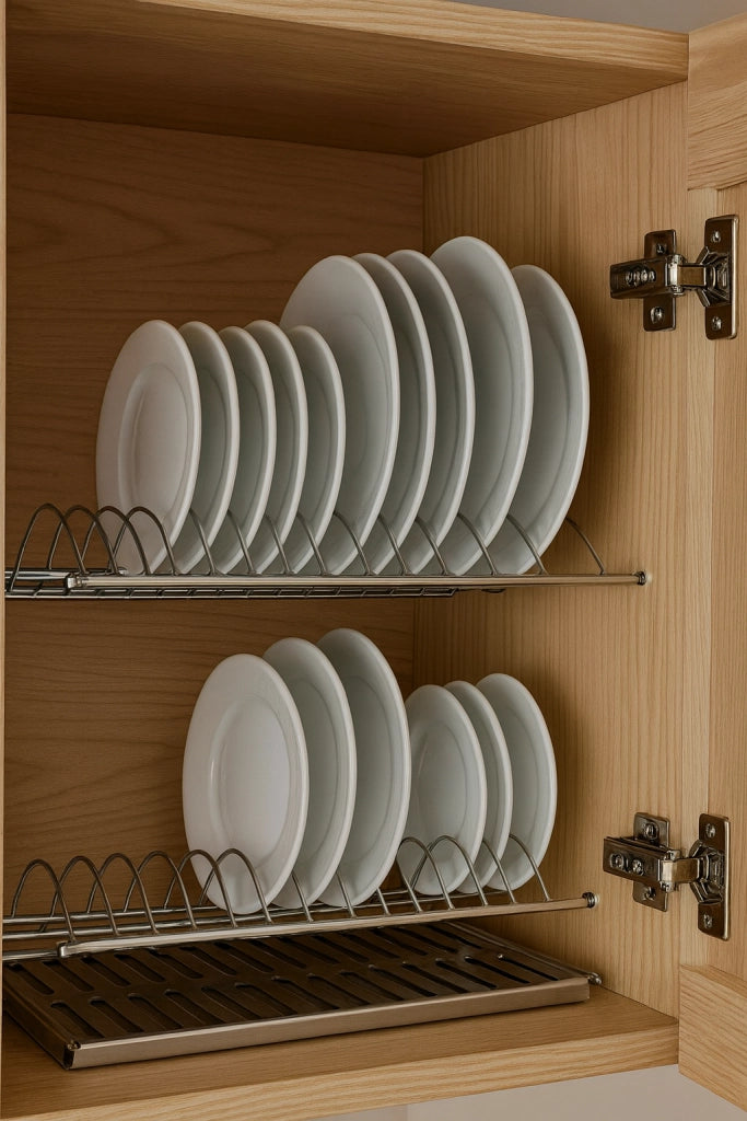 Scolapiatti e scolabicchieri in acciaio inox con vaschetta ? 60 cm