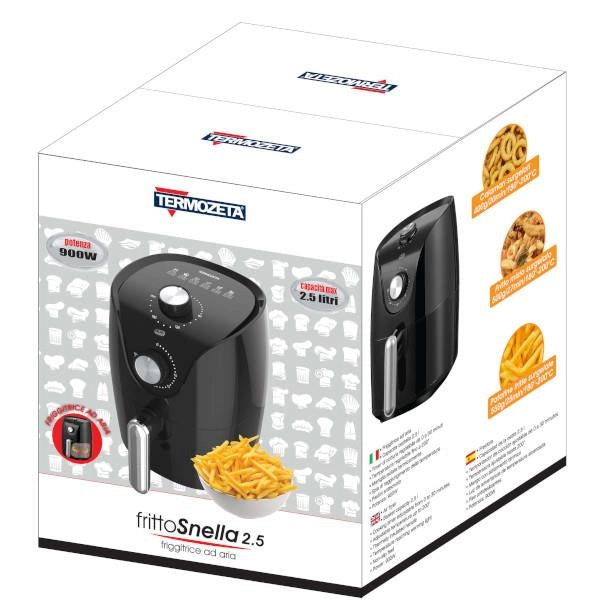 TERMOZETA FRITTOSNELLA  FRIGGITRICE AD ARIA 2,5LT VASCA AMOVIBILE ANTIADERENTE - SERBATOIO - SERBATOIO 900W- DA 80° A 200° NERA