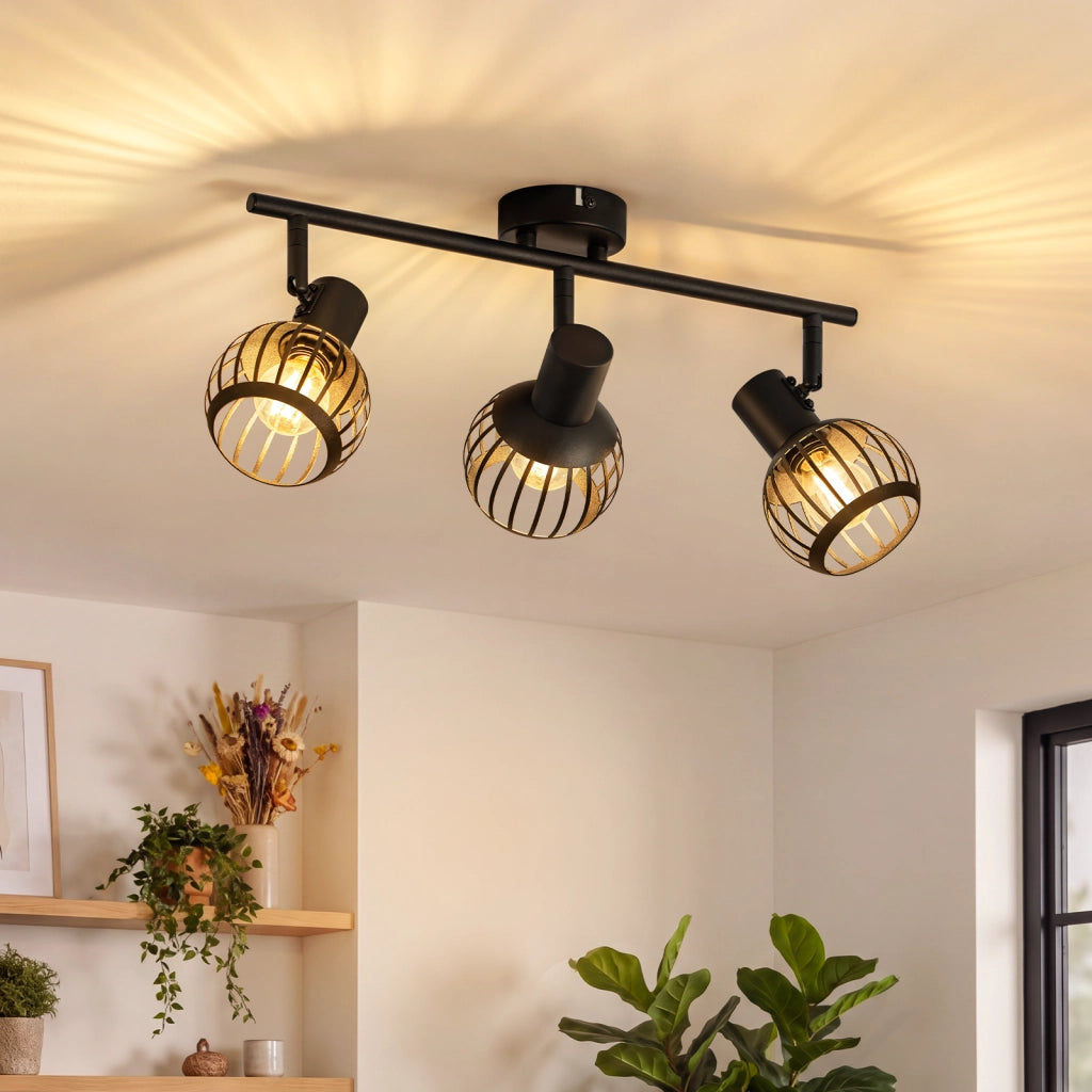 ZMH Faretto da soffitto 3 Luci Vintage Nero E14 per Soggiorno Corridoio senza lampadine