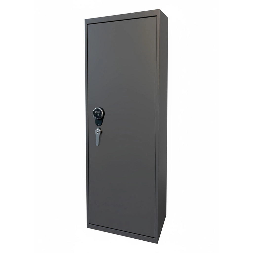Armadio Blindato Per Armi Portafucili In Acciaio Con Tasca Porta Oggetti Tesoretto Serratura Digitale E Chiave Cassaforte Sicura Grigio Scuro 148x30x25 Cm 3 Posti