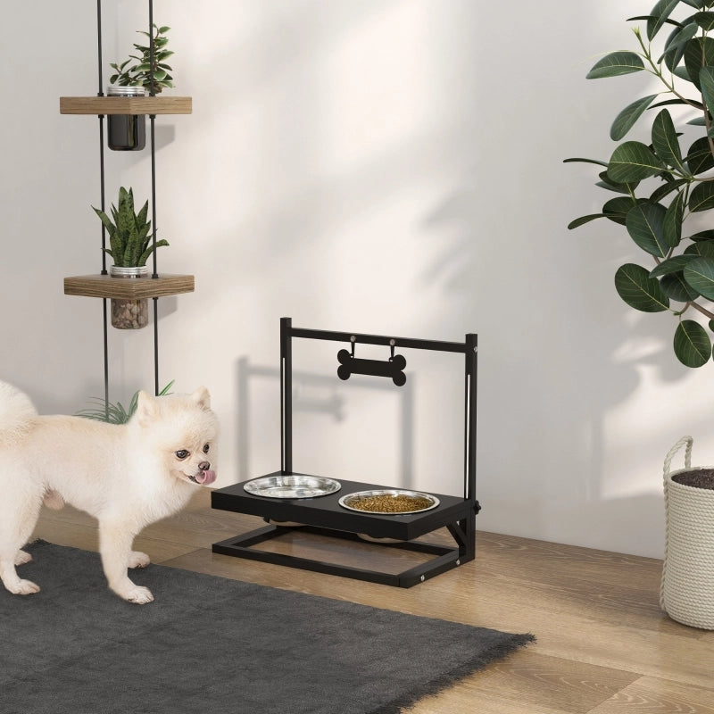 MANGIATOIA PER CANI Regolabile 40,5x22x39 cm Nero Acciaio