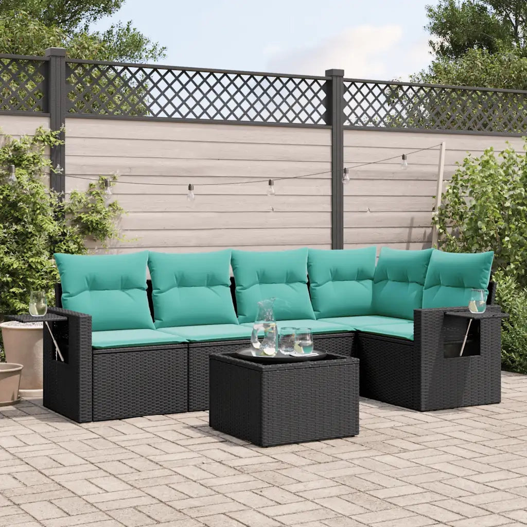 Set Divani da Giardino 6 pz con Cuscini Nero in Polyrattan 3220136