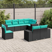 Set Divani da Giardino 8 pz con Cuscini Nero in Polyrattan 3222836