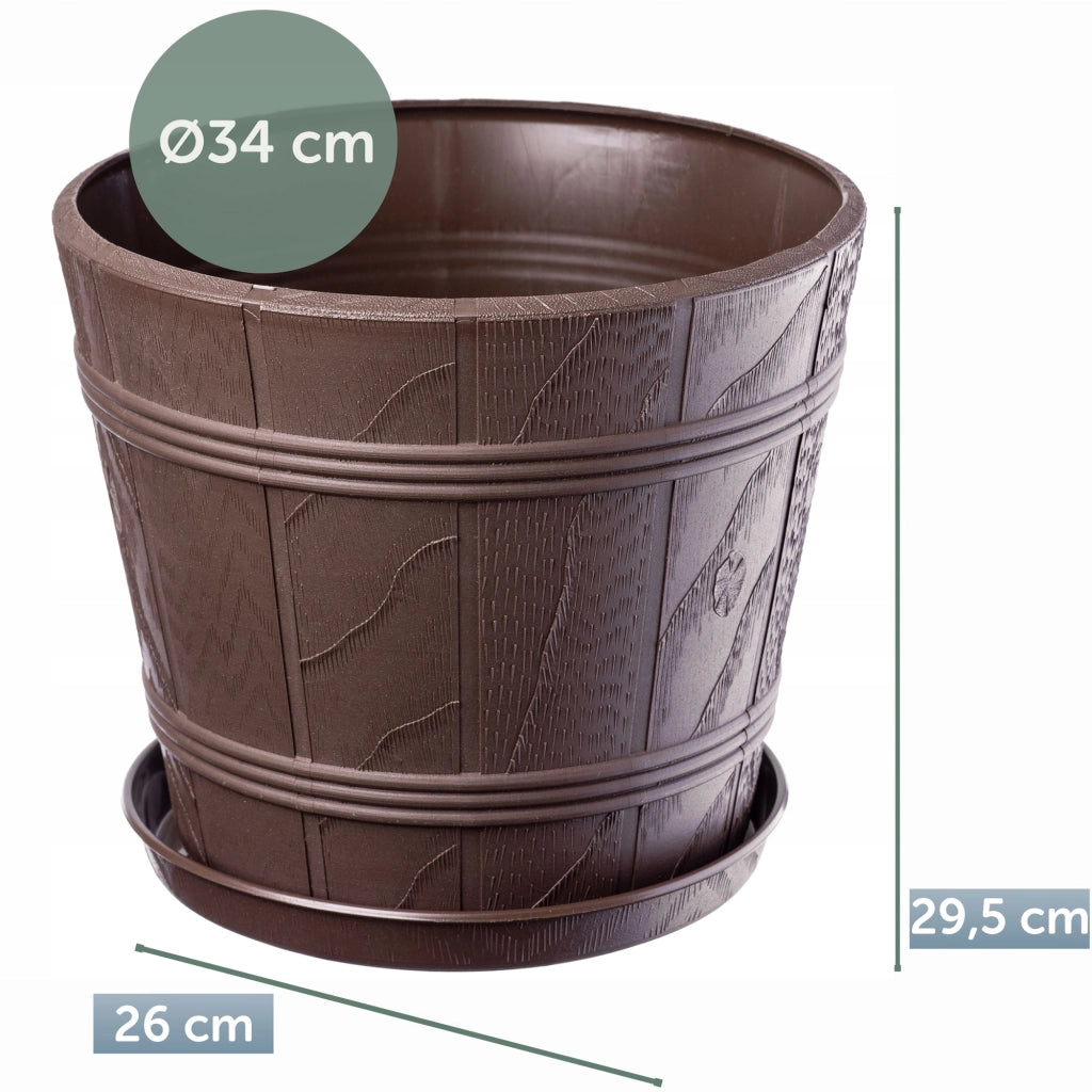 Vaso da fiori KADAX da 34 cm con coperchio effetto legno e supporto in plastica.