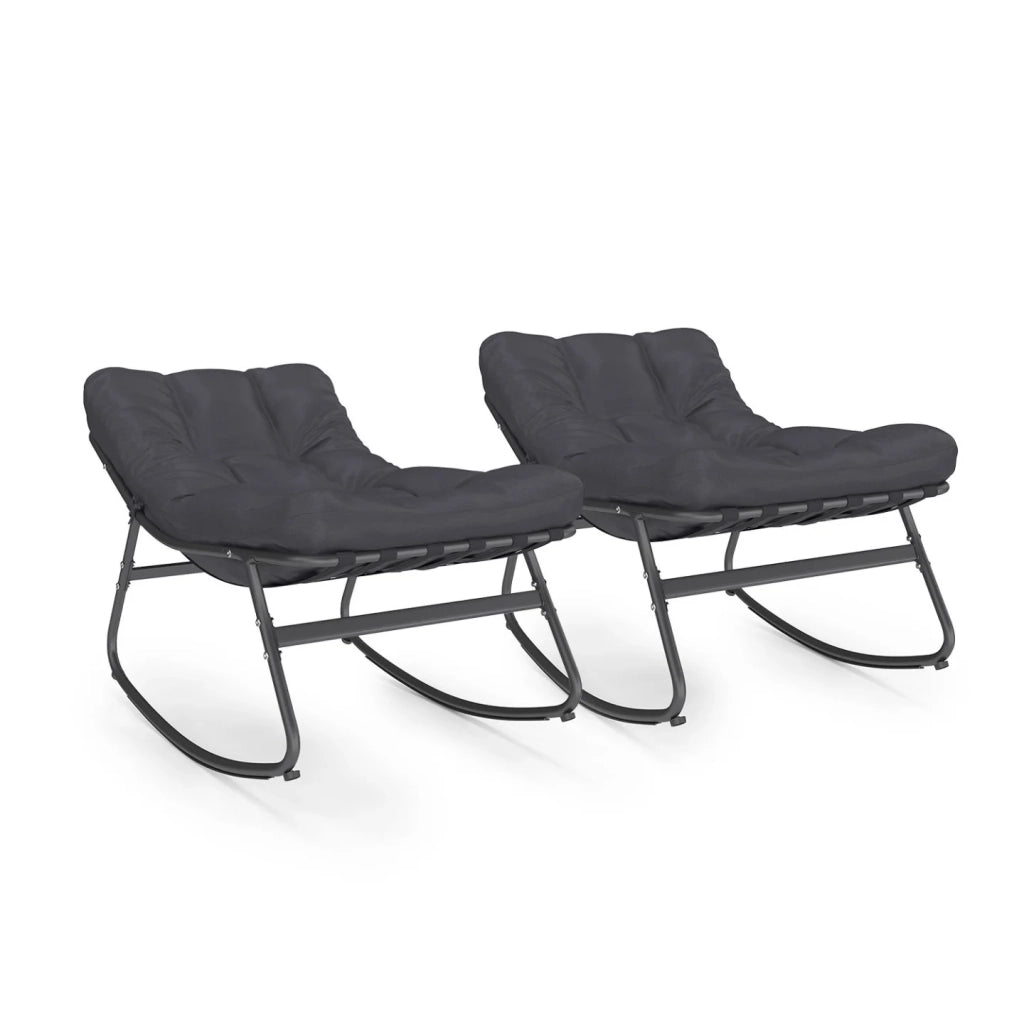 IDMarket - Set di 2 sedie a dondolo da giardino ARONA in grigio antracite con cuscini grigi