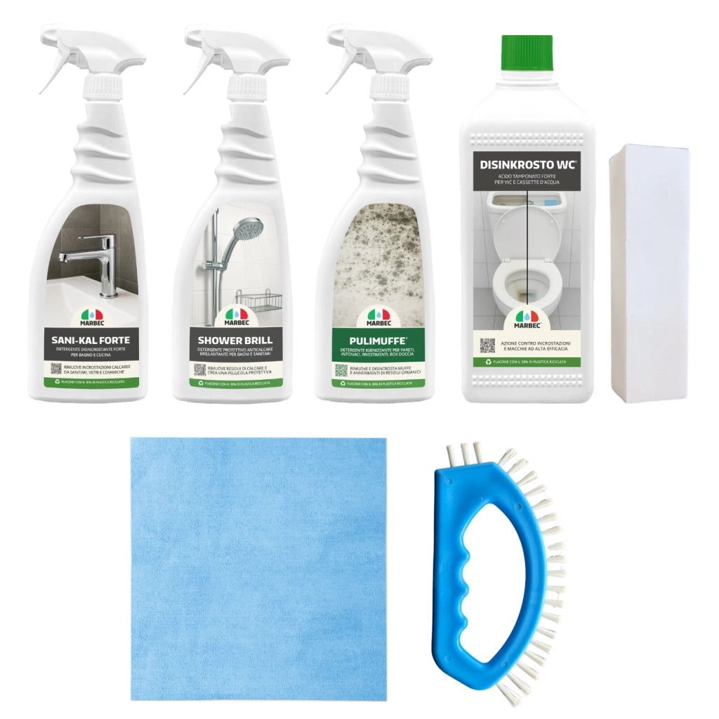 KIT MANUTENZIONE BAGNO - Kit Pulizia Bagno Completo, Anticalcare e Igienizzante, Accessori Inclusi