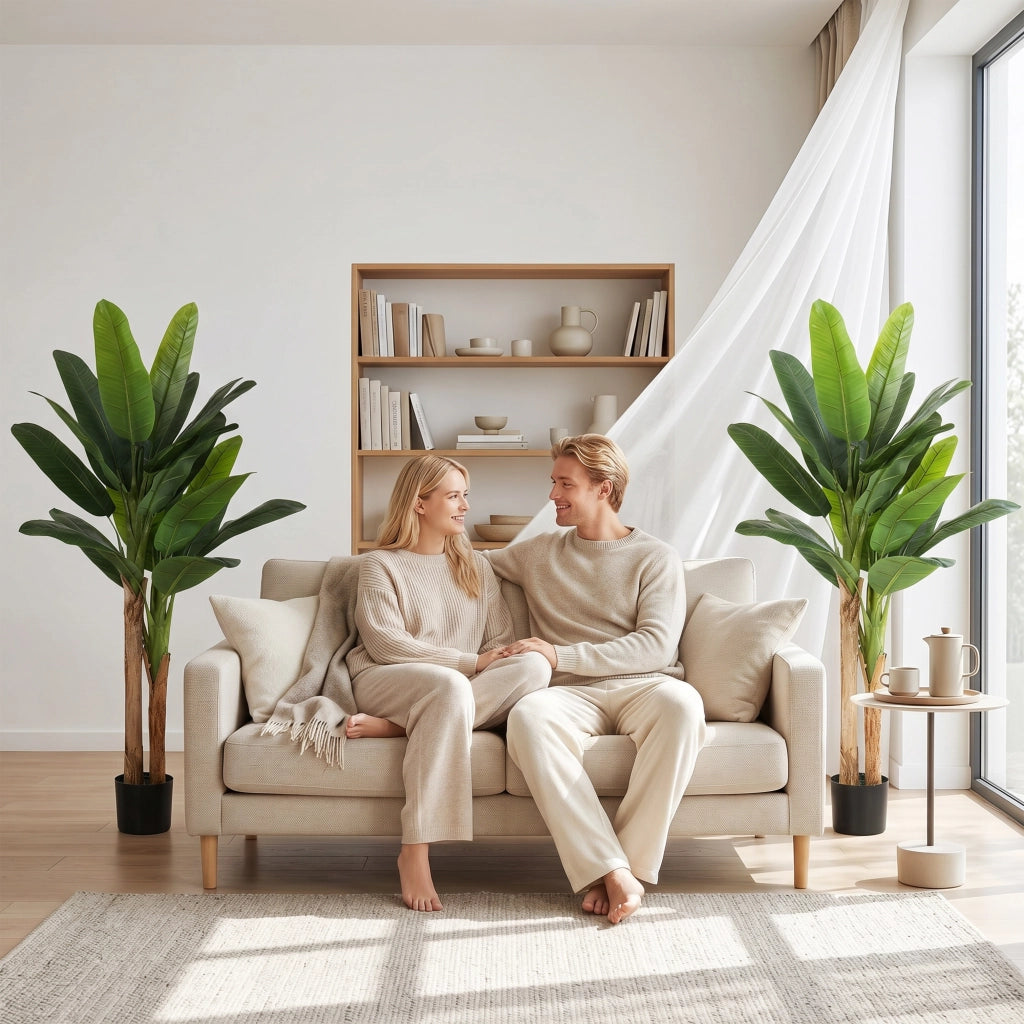 2 piante artificiali banano in vaso ¨C Minimal ¨C verde 150 cm