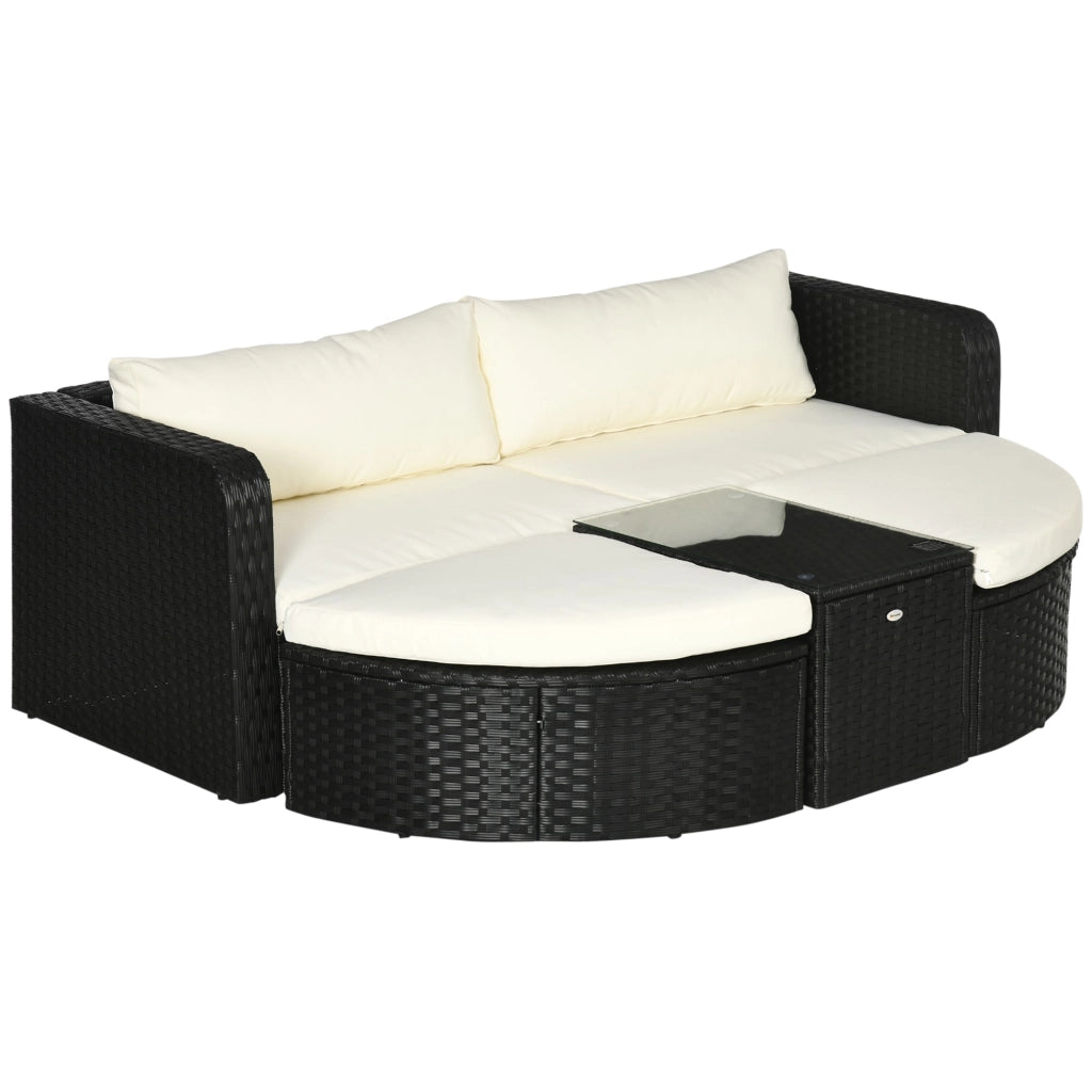 EasyComfort Salotto da Giardino con 2 Poltrone e 2 Poggiapiedi in Rattan PE, Tavolino in Vetro, Nero