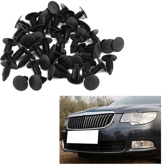 Clip di chiusura per auto 50 pezzi - Rivettini di gomma - Clip di finitura - Clip in plastica - Adatti a diversi veicoli - Nero - Viti a clip