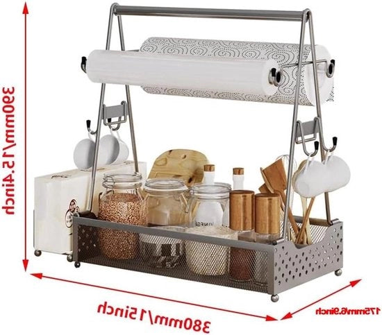 Caddy per griglia con contenitore per tovaglioli di carta - contenitore per piatti e posate per picnic - contenitore per erbe - 4 ganci - caddy per accessori da barbecue esterni
