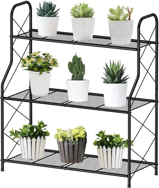 Recinzione per piante metallica 3 livelli per fiori per interni ed esterni balcone e giardino nero