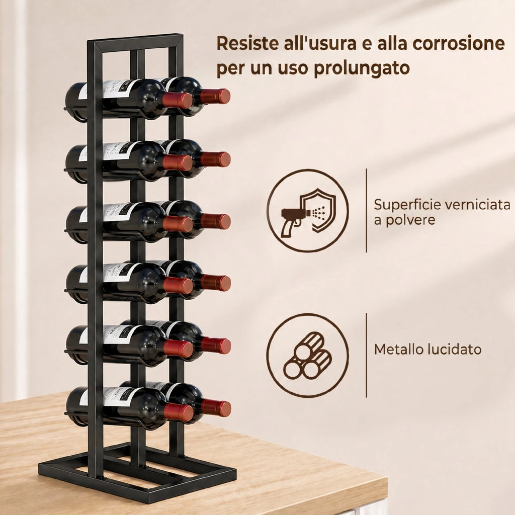 Cantinetta Vini Portabottiglie da Terra ¨C Minimal ¨C Nero, Metallo, per 12 Bottiglie