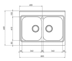 Lavello ROSSANA appoggio 80X60 2 vasche ACCIAIO INOX 031132.X1.01.2009