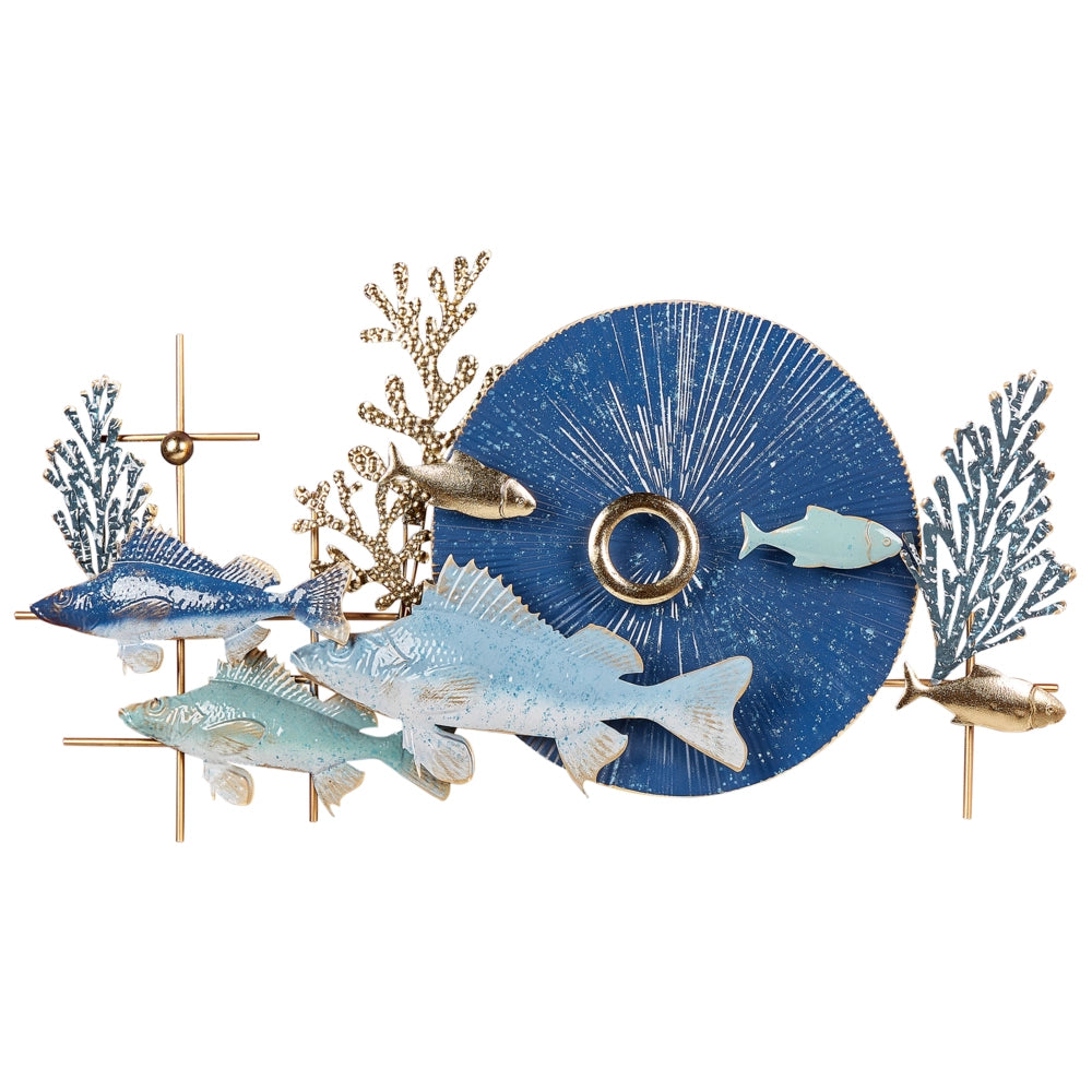 Decorazione murale in ferro blu e oro Arte murale fatta a mano Accessorio moderno