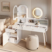 Tavolo da trucco moderno con specchio LED, 3 temperature di luce, prese USB e Type-C, 3 cassetti e ampio spazio contenitivo, bianco, 140 x 40 x 140 cm