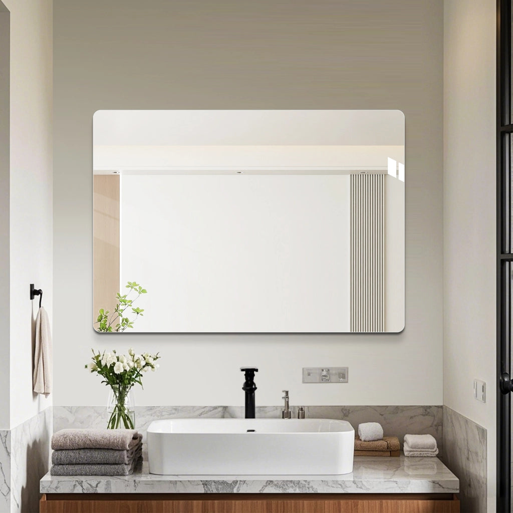 Specchio semplice senza cornice con angoli arrotondati R50, orientabile orizzontale o verticale in vetro argentato, argento 50 × 70 cm