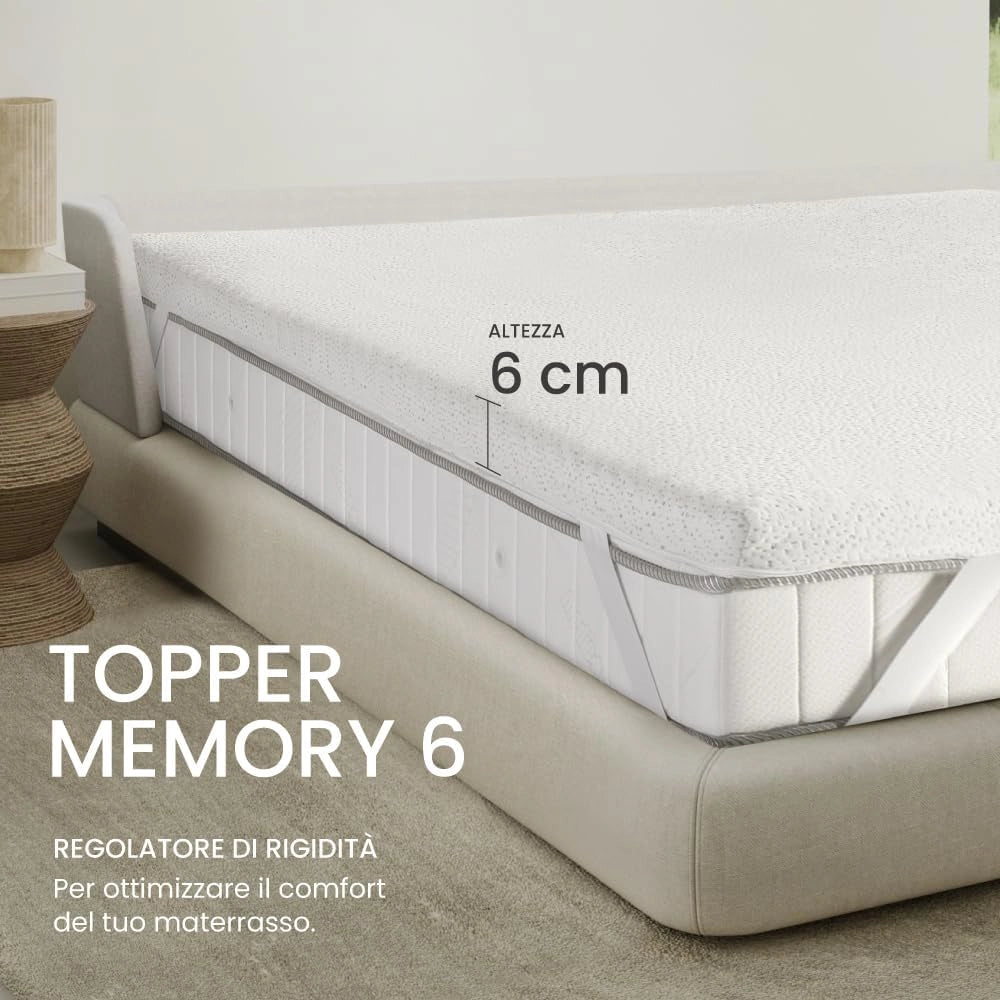 Topper Singolo 80x190, Memory Foam, Regolatore di rigiditÃƒÂ , Correttore, Alto 6 cm, Sfoderabile, 100% Made in Italy