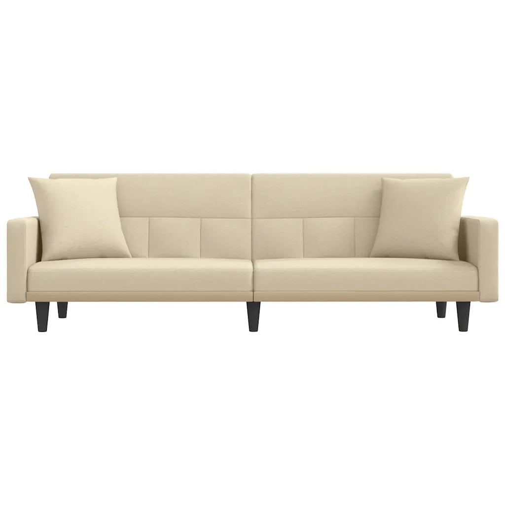 Divano Letto con Cuscini Crema in Tessuto 351878