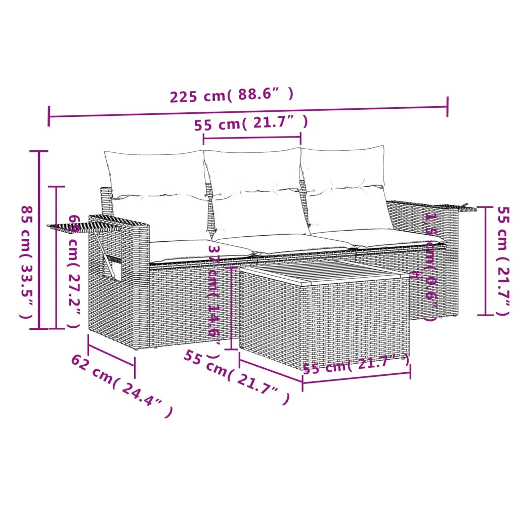 Set Divani da Giardino 4 pz con Cuscini Nero in Polyrattan 3256763
