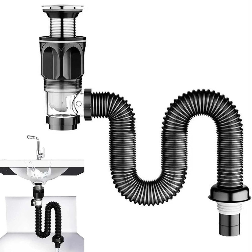 Trade Shop - Kit Di Scarico Piletta Lavello Lavandino Con Troppopieno Sifone Tubo Flessibile Cucina Bagno -