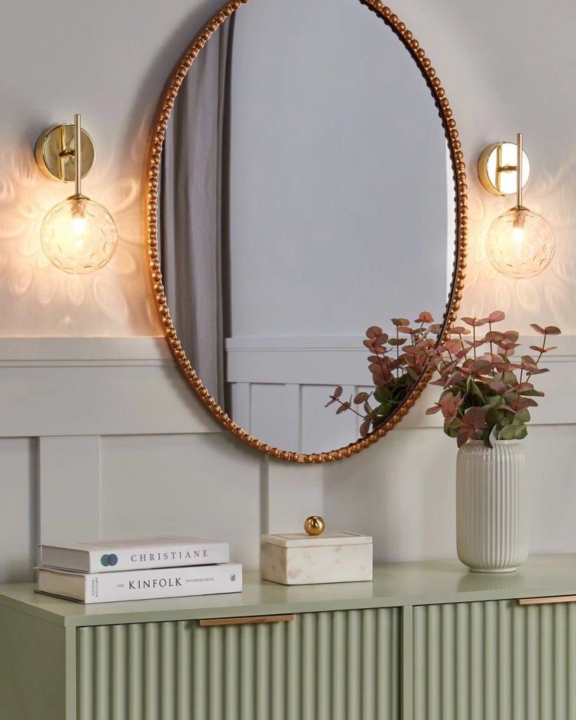 Set di 2 lampade da parete con paralume in vetro beige e metallo dorato stile Industriale moderno
