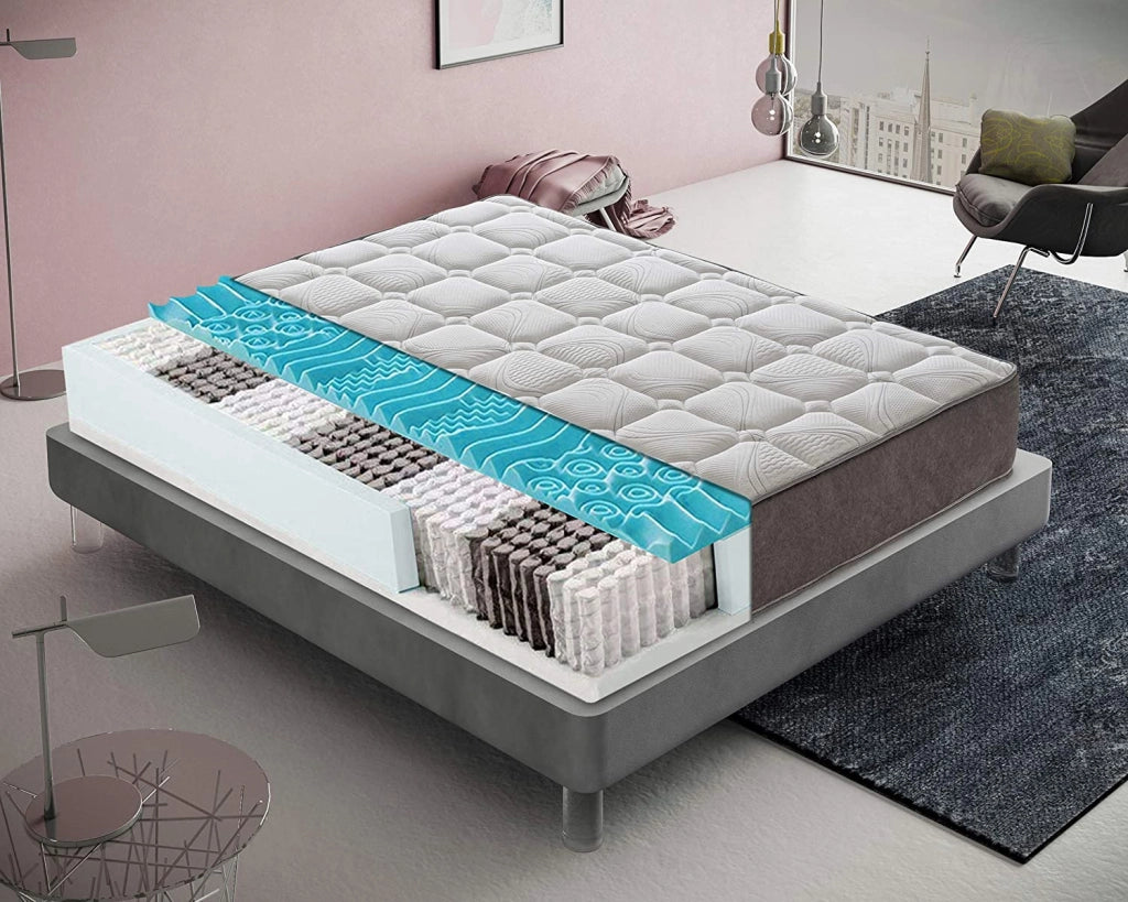 Materasso Matrimoniale 160x190 a molle insacchettate, 4 cm memory foam, ortopedico, 800 molle insacchettate, 9 zone di comfort