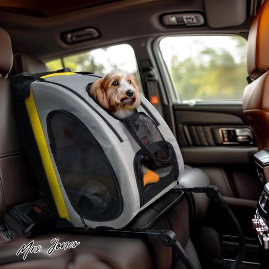 Carriolo per cani trasportabile con porte di gabbia - contenitore per cani per sedile posteriore - 4 ruote - manubrio regolabile