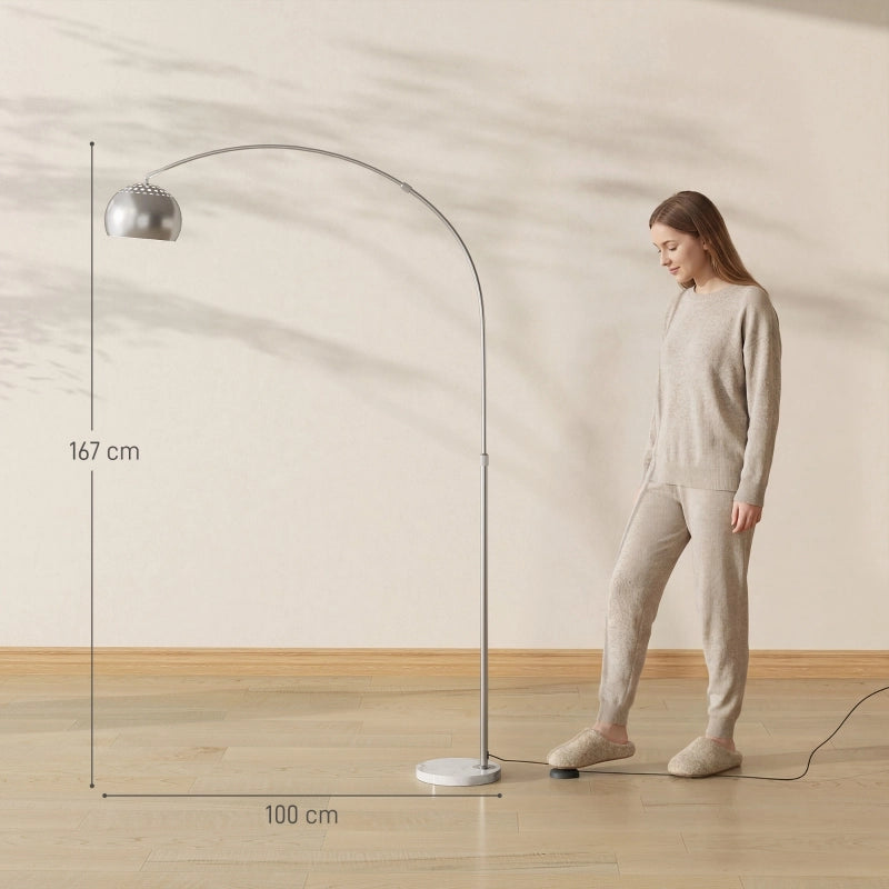 Lampada da terra ad arco 167 cm, base in marmo, colore argento