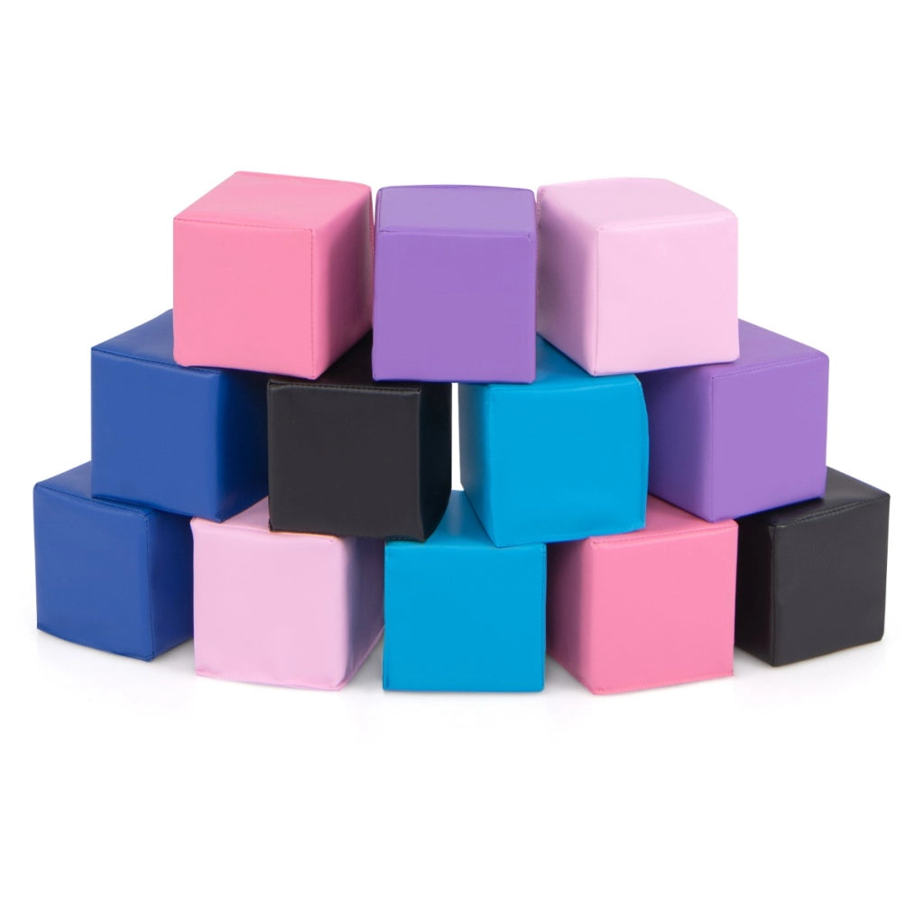 Blocchi in schiuma cubi colorati impilabili con rivestimento in pelle sintetica, Blocchi in schiuma set da 12 cubi per bambini Colorato 1