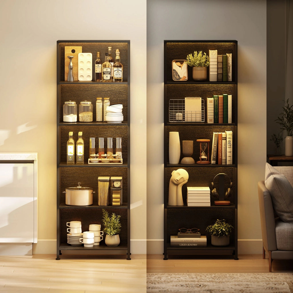 Libreria 5 Livelli con Luci LED ¨C Minimal ¨C Nero 60x30x179 cm