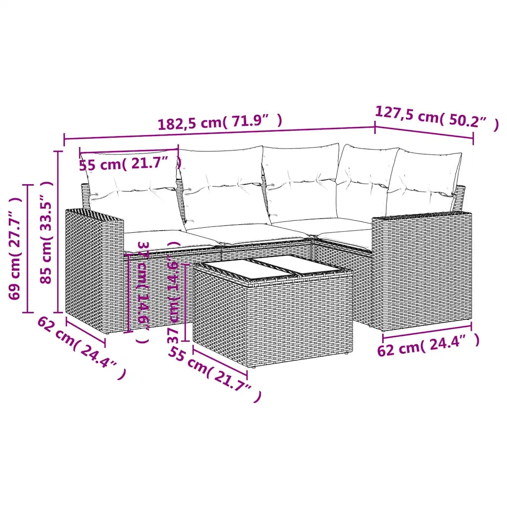 Set Divano da Giardino 5 pz con Cuscini Marrone in Polyrattan 3218913
