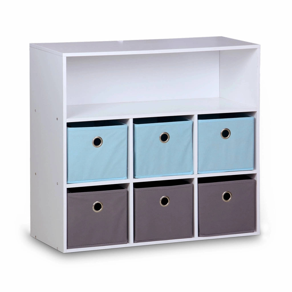 Armadio contenitore per cameretta dei bambini con 6 cestini, blu
