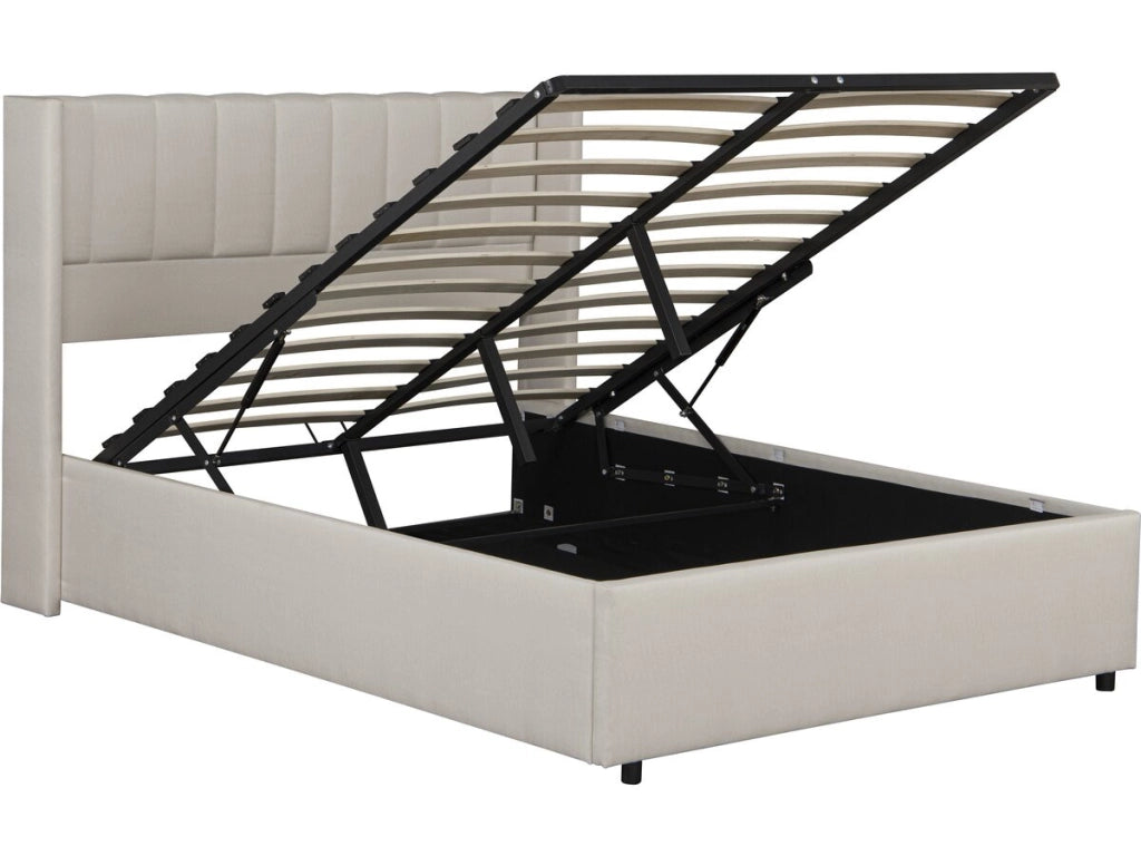 Letto matrimoniale "Saint-Moritz" in lino con contenitore - 160 x 200 cm - Beige