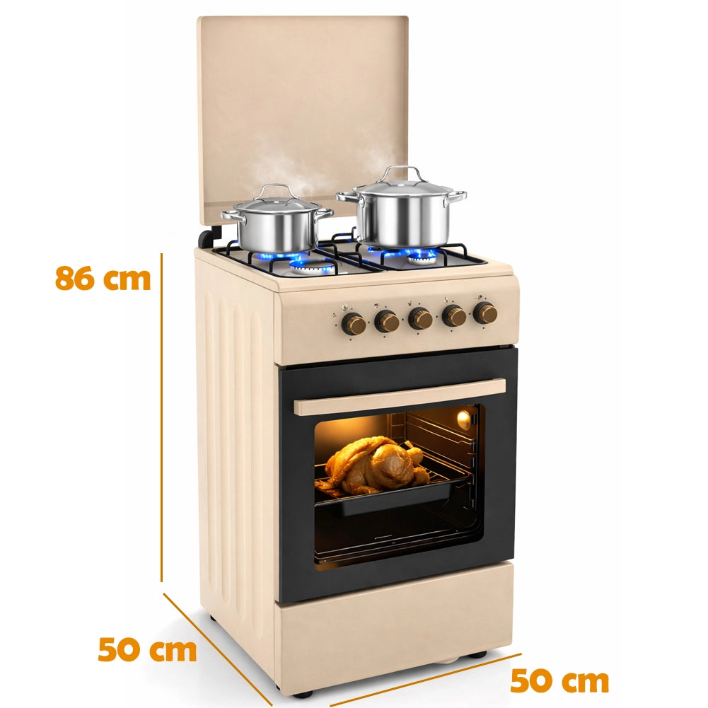 Cucina a Gas Piano Cottura a 4 Fuochi da Esterno Forno Cucinino Beige 86x50cm