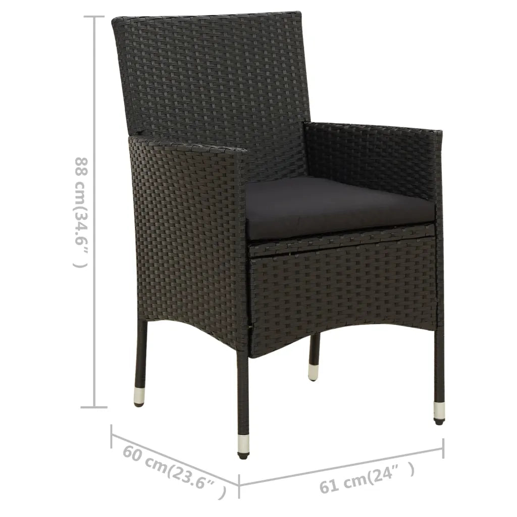 Set da Pranzo da Giardino 7 pz con Cuscini in Polyrattan Nero 3094869