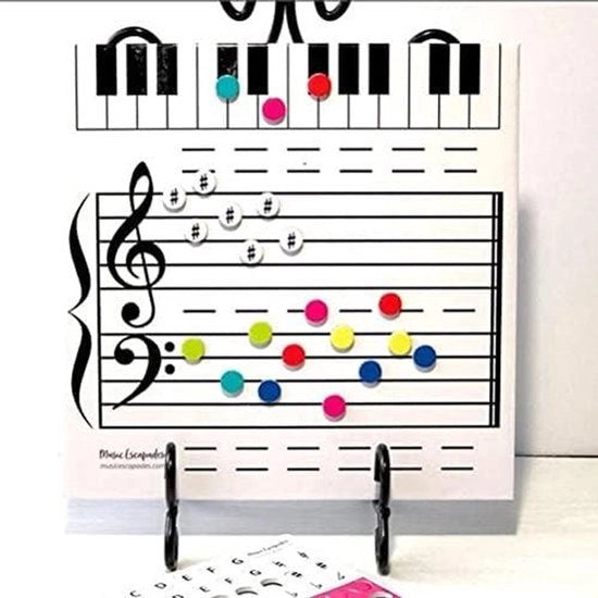 Tavolo Magnetico a Doppia Faccia per Lezioni di Musica e Insegnamento - Superficie di Scrittura Fissa e Leggera - Incluso 70 Magnete e Pennarelli - Adatto per Uso Casa e Scuola - Tavolo Bianco con Accessori