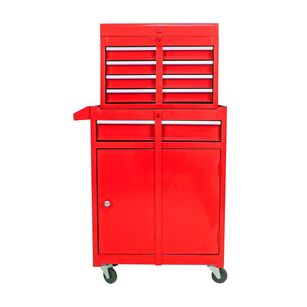 Mobile contenitore in acciaio con 5 cassetti, ruote e ripiano regolabile per garage e officina rosso 56,5 × 32,5 × 68 cm