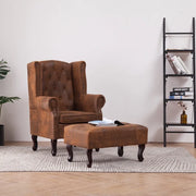 Poltrona Chesterfield Poggiapiedi Marrone Ecopelle Scamosciata 281277