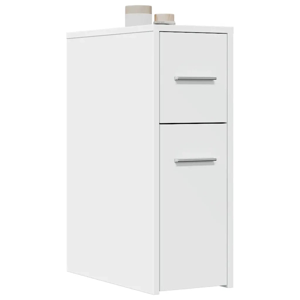 Armadietto da Bagno Stretto con Ruote Bianco in Truciolato 855277