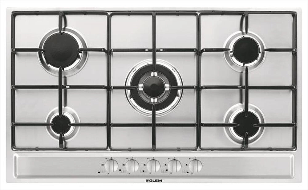 Glem gas p95fxv piano cottura da 90 cm inox, comandi frontali, 5 fuochi