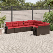 Set Divani da Giardino 9 pz con Cuscini Marrone in Polyrattan 3220643
