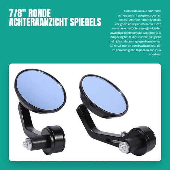 Specchio laterale girevole - Aspetto unico - IP65 impermeabile - Resistente alla ruggine - Diametro 7,7 cm - Adatto per manubrio 22 mm - Specchio per motocicletta