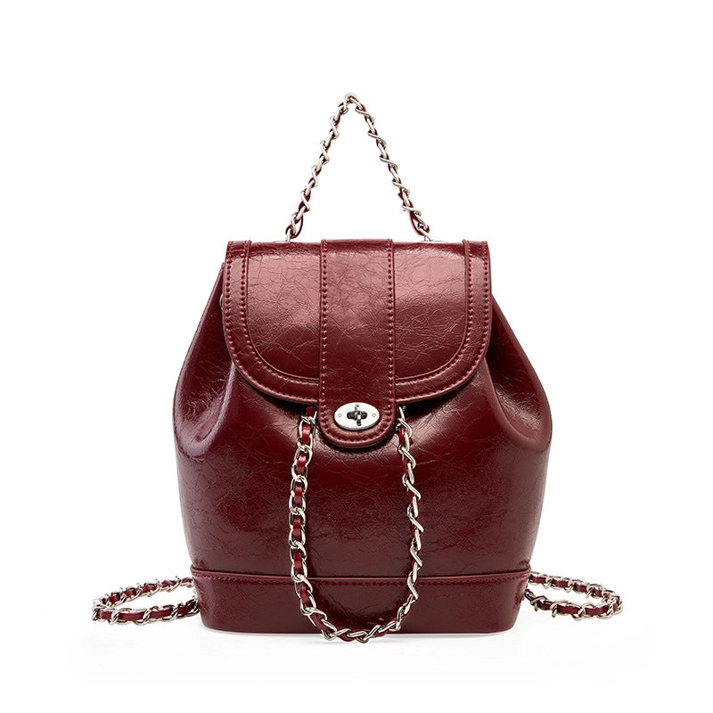 Zaino da donna coreano in vera pelle, colore rosso